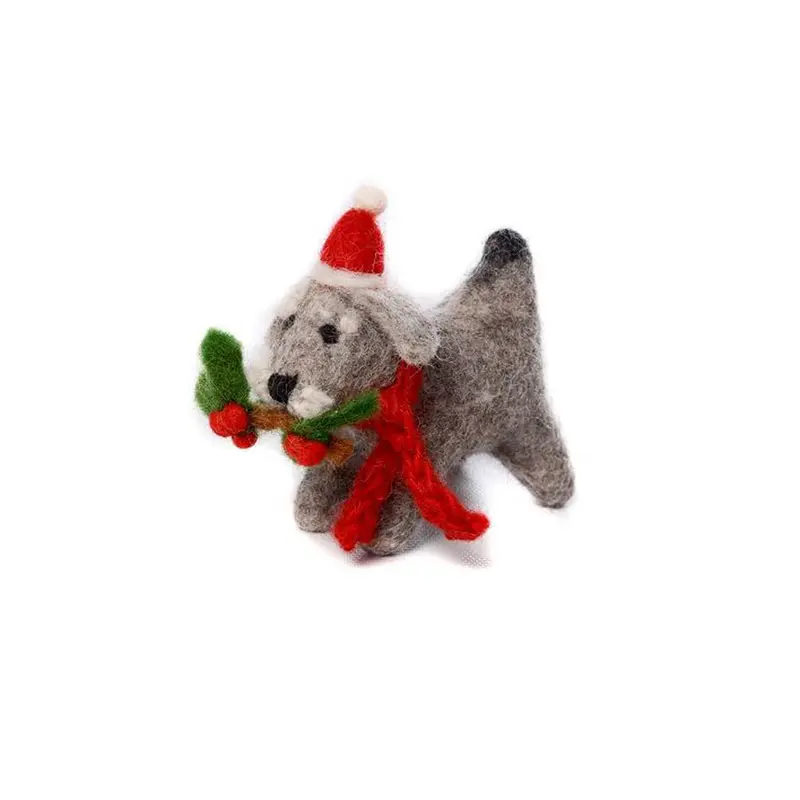 Schnauzer With Holly Hanging Christmas Decoration by Amica