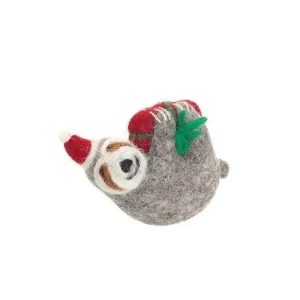 Sloth With Present Felt Hanging Christmas Decoration by Amica