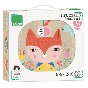 Suzy Ultman Evolutive Wooden Jigsaw Puzzles by Vilac (Set of 4)