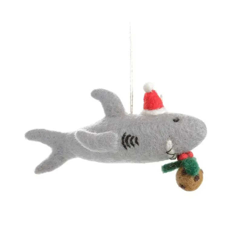Shark With Christmas Pudding Hanging Decoration by Amica