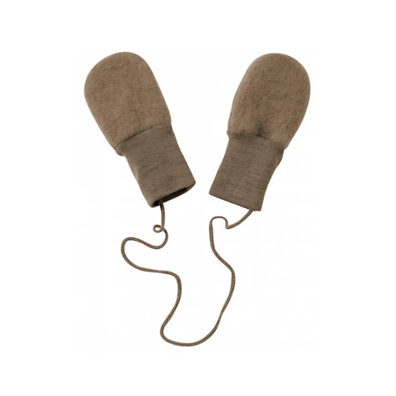 Wool Fleece Baby Mittens in Walnut Melange by Engel