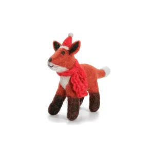 Fox With Santa Hat And Scarf Hanging Christmas Decoration by Amica