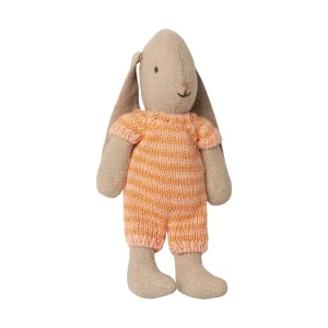 Micro Bunny in a Pink / Coral Knitted Striped Suit by Maileg