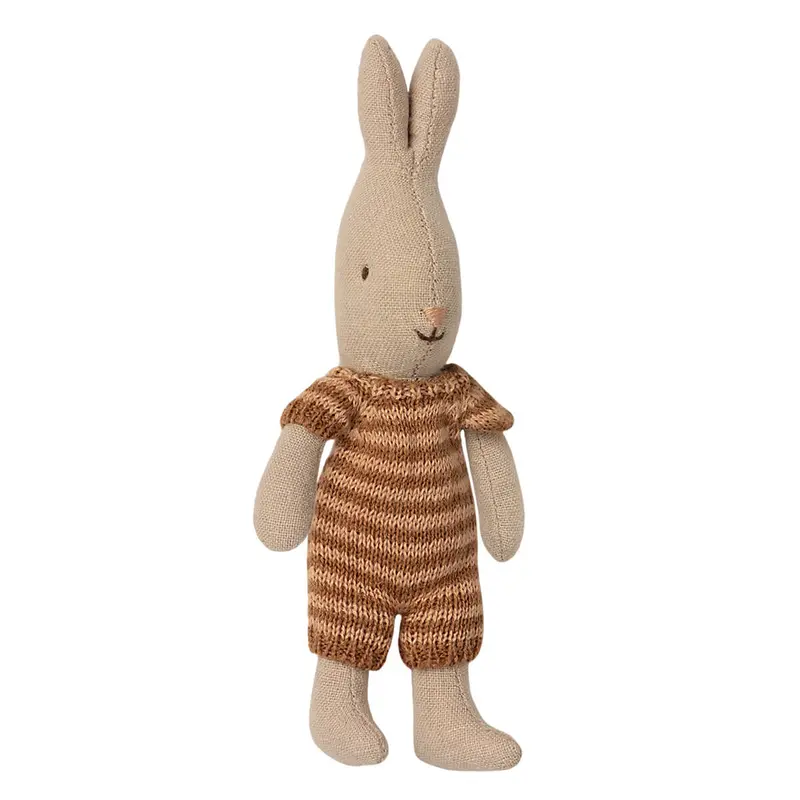 Micro Rabbit in a Brown / Sand Knitted Striped Suit by Maileg