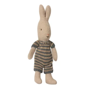 Micro Rabbit in a Dark Blue / Sand Knitted Striped Suit by Maileg