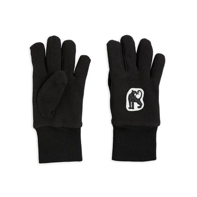 Panther Microfleece Gloves in Black by Mini Rodini