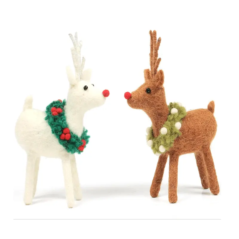 Reindeer with Wreath Felt Hanging Christmas Decorations by Amica