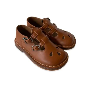 Double T Bar Cut Out Sandals in Vitello Softy Sienna by PP - Last Ones In Stock - 32-35 EUR