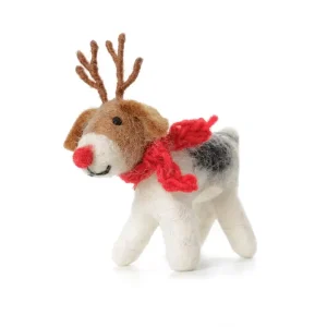 Fox Terrier With Antlers Hanging Christmas Decoration by Amica