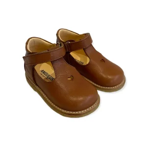 Heart T Bar Starter Mary Janes in Cognac by Angulus