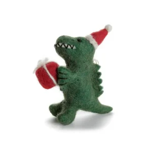 T Rex With Present Hanging Christmas Decoration by Amica