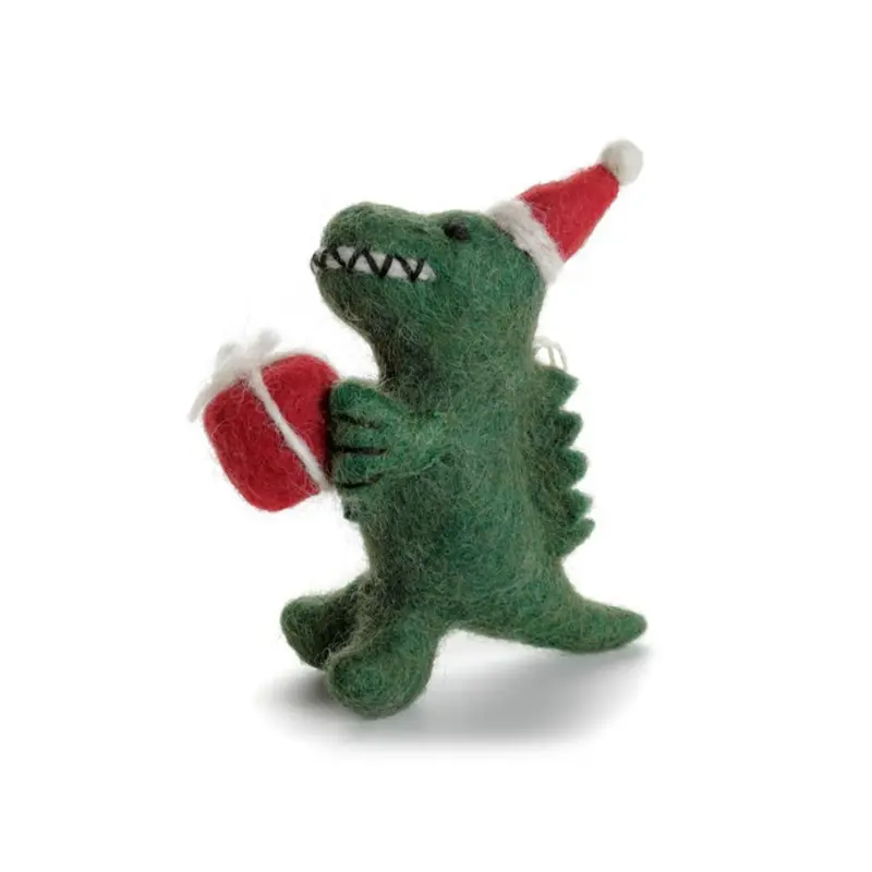 T Rex With Present Hanging Christmas Decoration by Amica