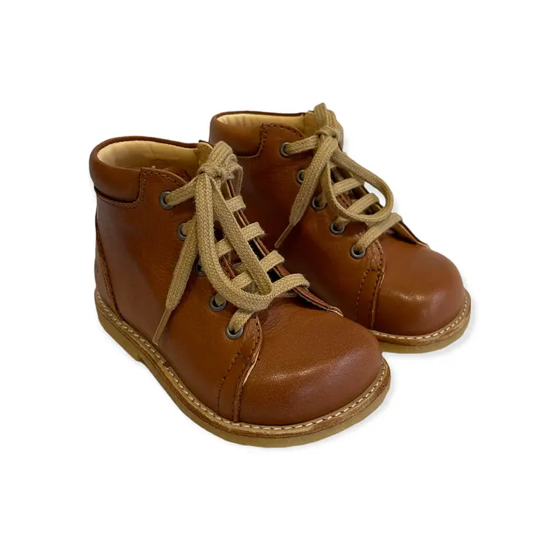 Wide Fit Lace Up Starter Boots in Cognac by Angulus