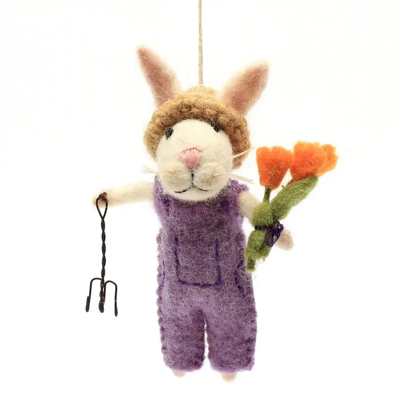 Gardening Bunny With Fork And Flowers Hanging Decoration by Amica