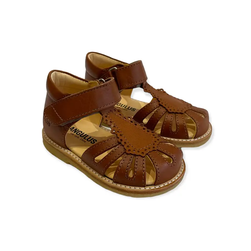 Scallop Detail Sandals in Cognac by Angulus