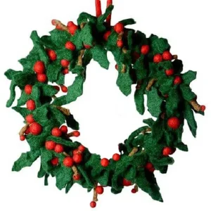 Small Holly Wreath Hanging Christmas Decoration (24cm) by Amica
