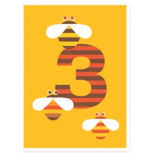 Age 3 Bees Greetings Card by Dicky Bird