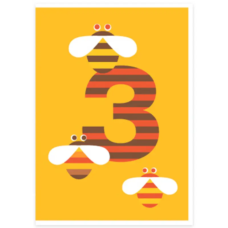 Age 3 Bees Greetings Card by Dicky Bird