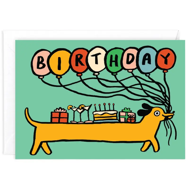 Birthday Sausage Dog Greetings Card by Alice Bowsher for Wrap