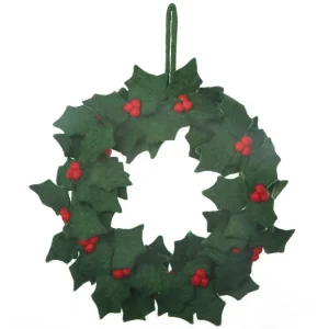 Holly Wreath Hanging Christmas Decoration (30cm) by Felt So Good
