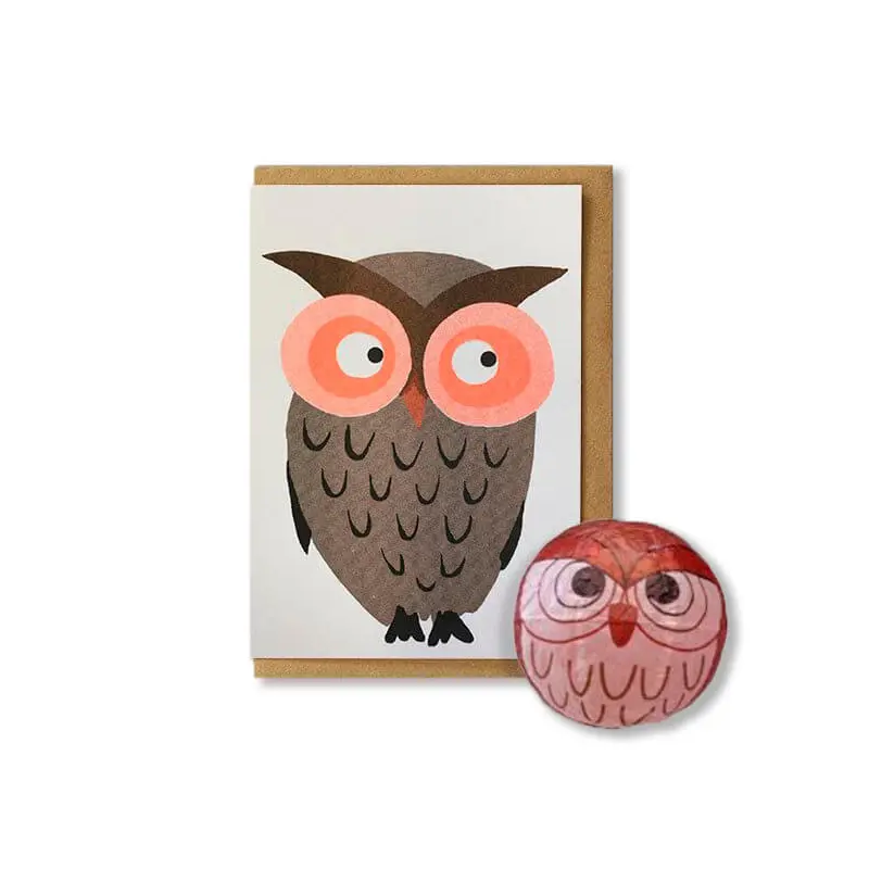 Owl Japanese Paper Balloon Greetings Card by Petra Boase