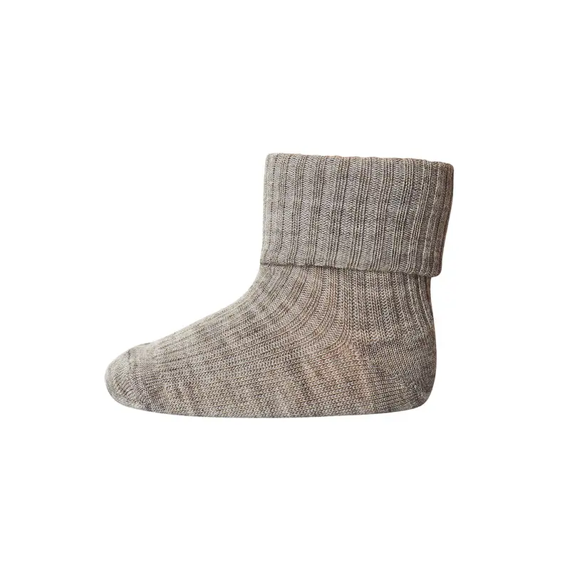 Wool Rib Ankle Socks in Light Brown Melange by MP Denmark