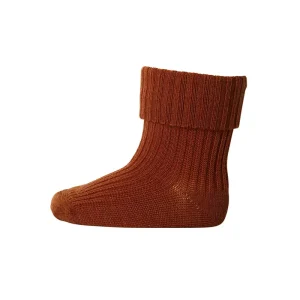 Wool Rib Ankle Socks in Rust Brown by MP Denmark