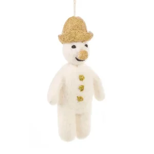 Golden Mr Snowman Hanging Christmas Decoration by Felt So Good