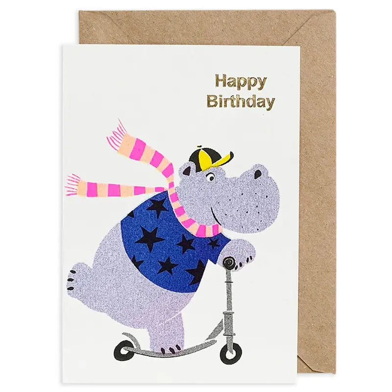 Happy Birthday Hippo Greetings Card by Petra Boase