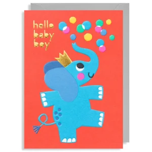 Hello Baby Boy Elephant Greetings Card by Myriam Van Neste for Lagom Design