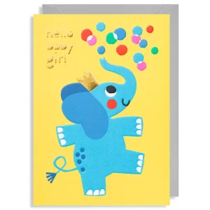Hello Baby Girl Elephant Greetings Card by Myriam Van Neste for Lagom Design