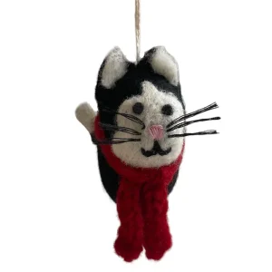 Mini Black Cat With Scarf Hanging Christmas Decoration by Amica