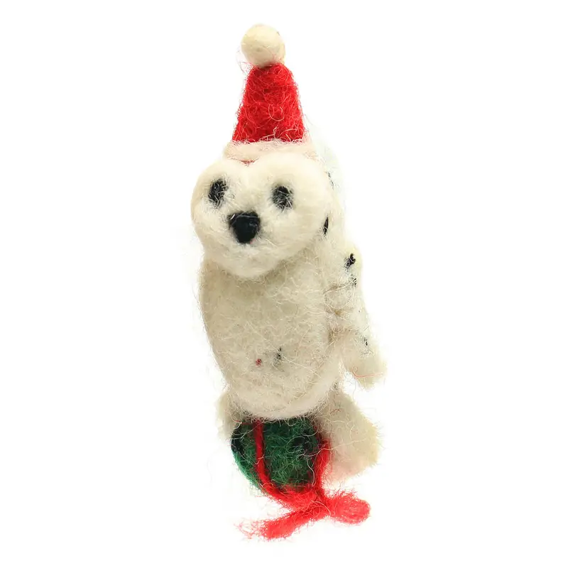 Mini Snowy Owl With Present Hanging Christmas Decoration by Amica