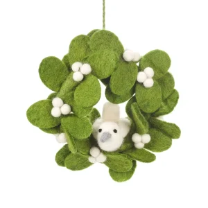 Mistletoe and Dove Mini Wreath Hanging Christmas Decoration by Felt So Good