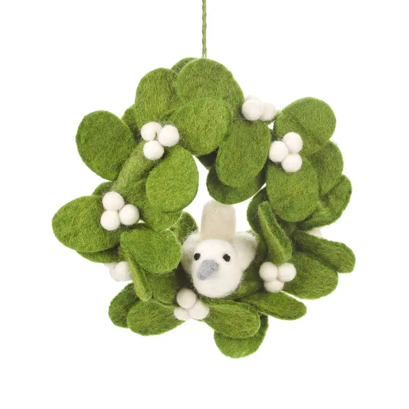 Mistletoe and Dove Mini Wreath Hanging Christmas Decoration by Felt So Good