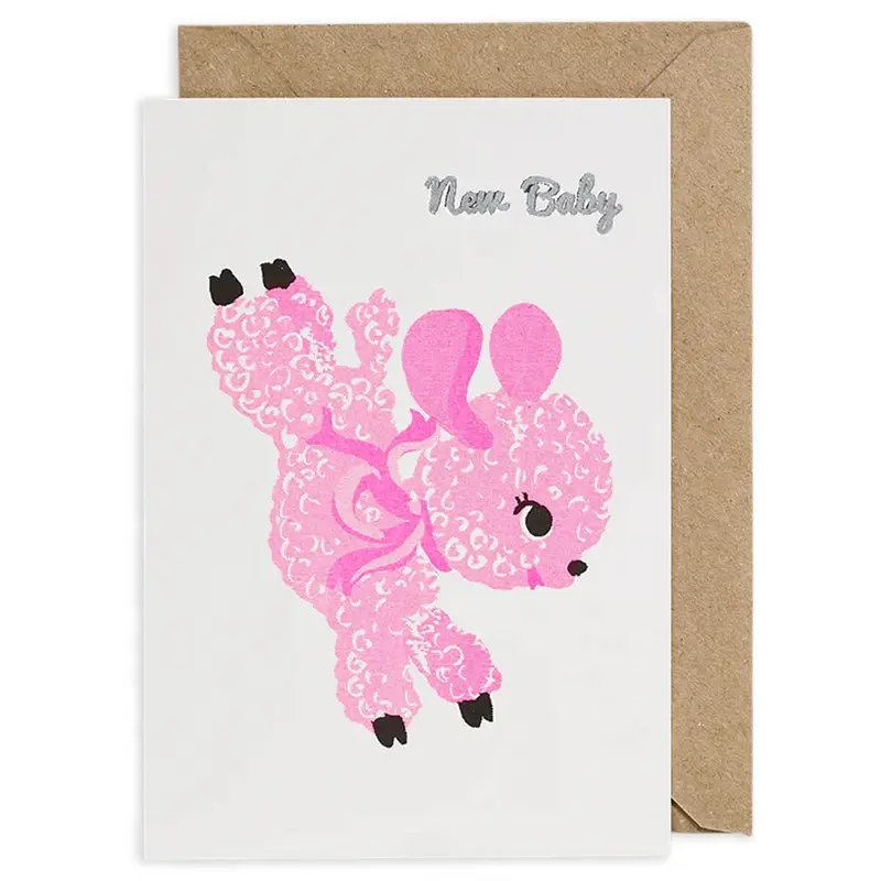 Pink Lamb New Baby Greetings Card by Petra Boase