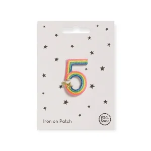 Rainbow Number Five Iron On Patch by Petra Boase