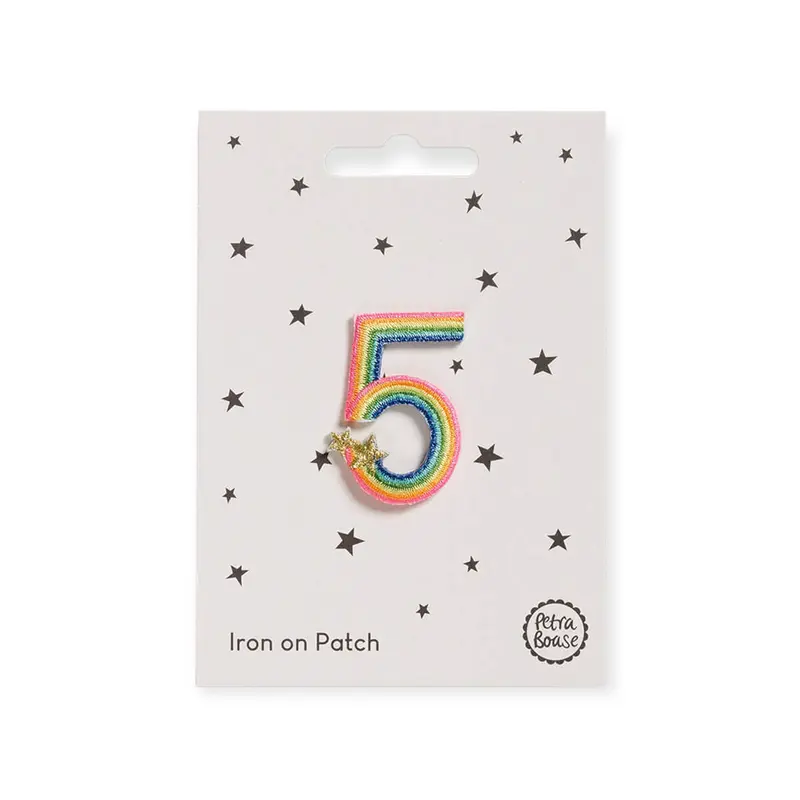 Rainbow Number Five Iron On Patch by Petra Boase