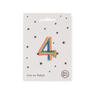 Rainbow Number Four Iron On Patch by Petra Boase