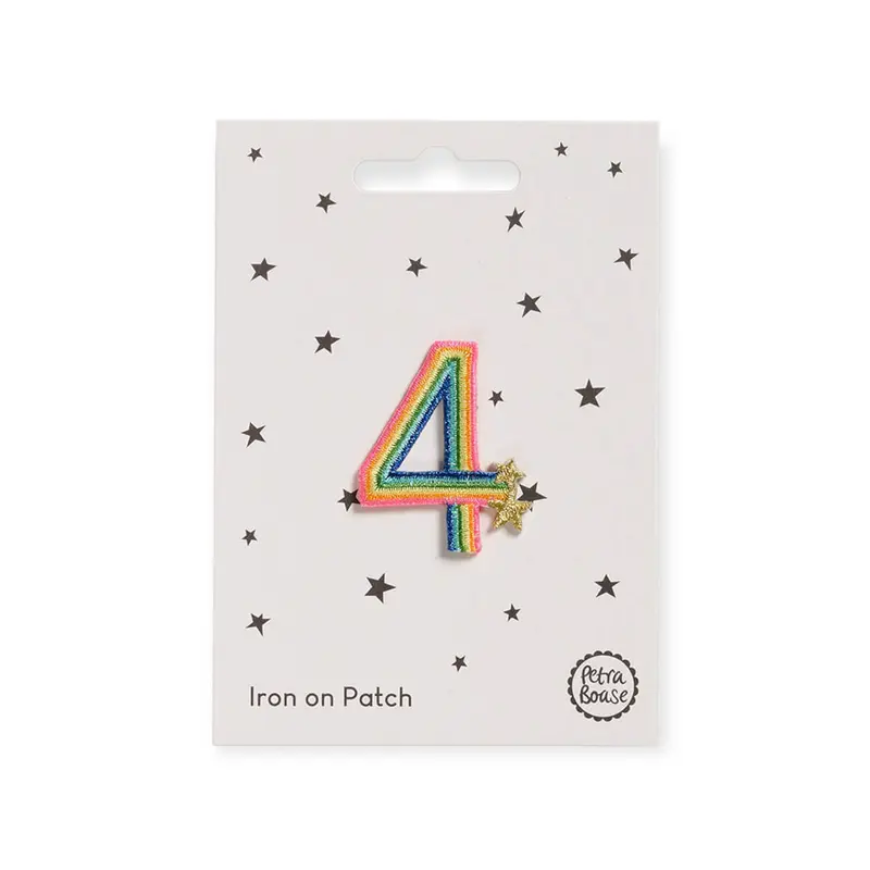 Rainbow Number Four Iron On Patch by Petra Boase
