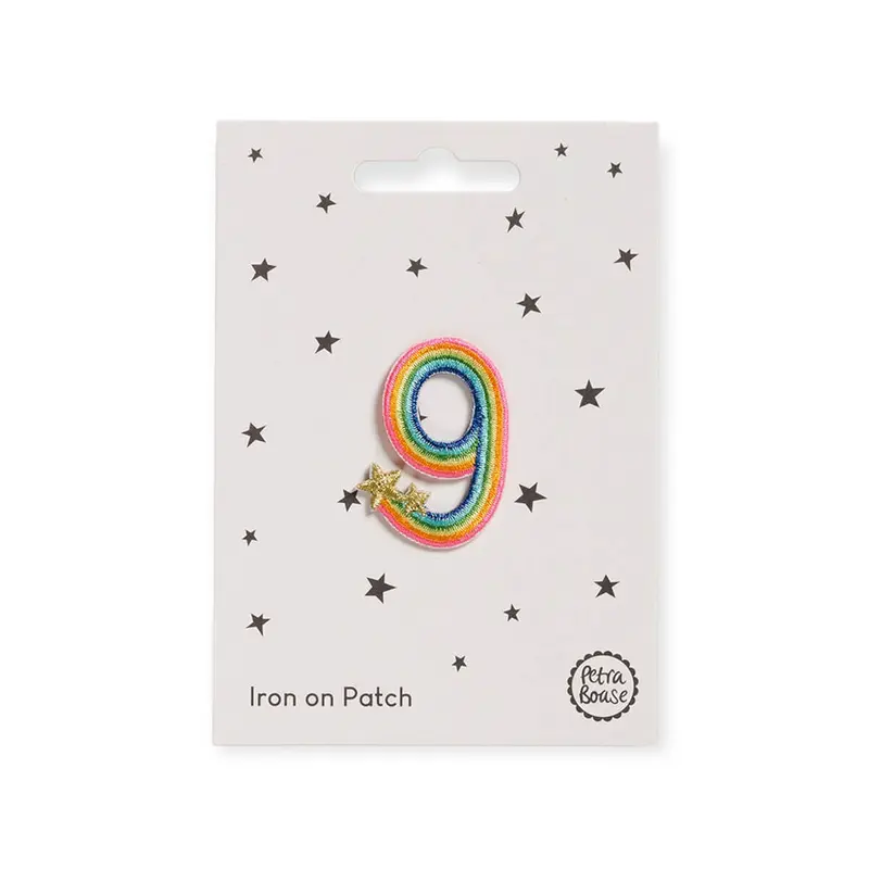 Rainbow Number Nine Iron On Patch by Petra Boase