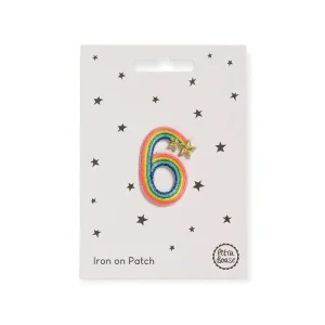 Rainbow Number Six Iron On Patch by Petra Boase