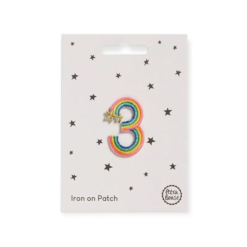 Rainbow Number Three Iron On Patch by Petra Boase