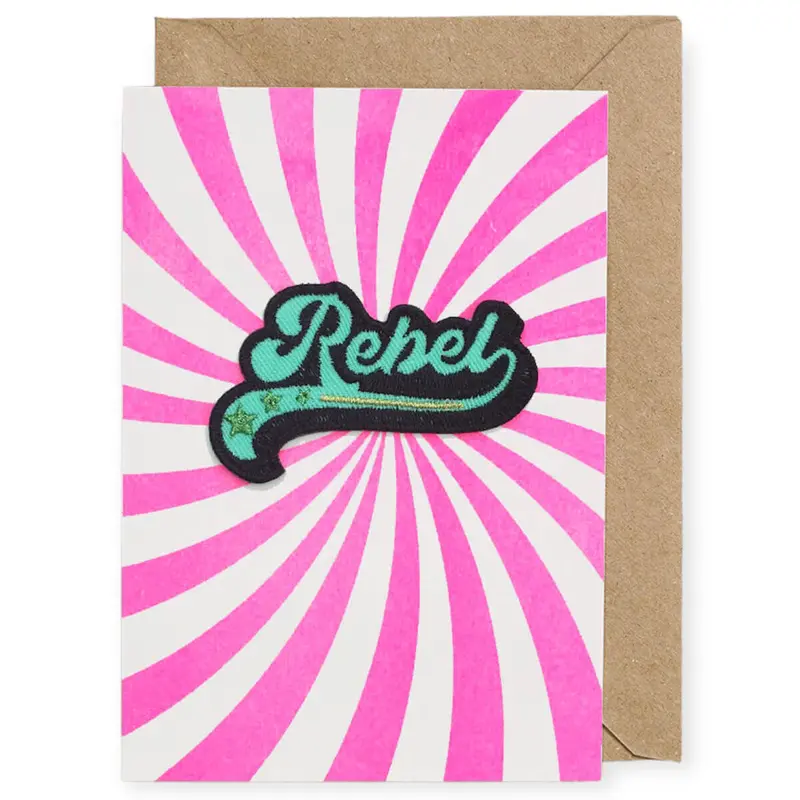 Rebel Iron On Patch Greetings Card by Petra Boase