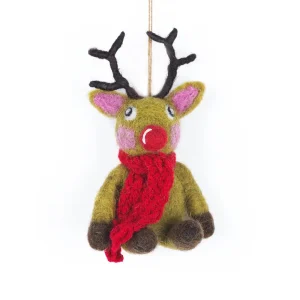 Reindeer With Knitted Scarf Hanging Christmas Decoration by Felt So Good