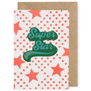 Super Star Iron On Patch Greetings Card by Petra Boase