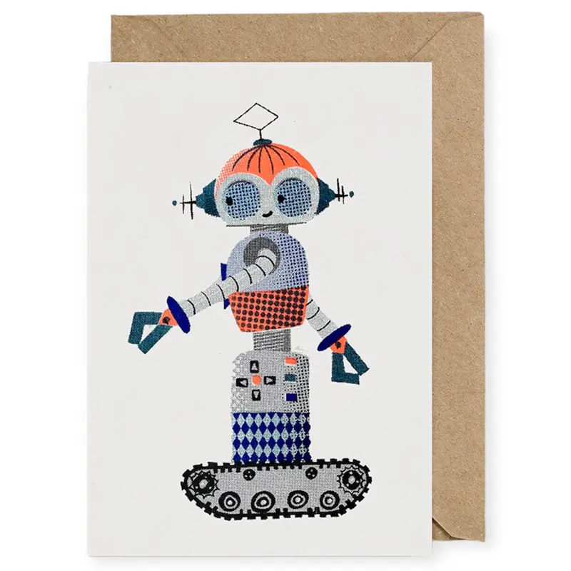 Tank Robot Greetings Card by Petra Boase