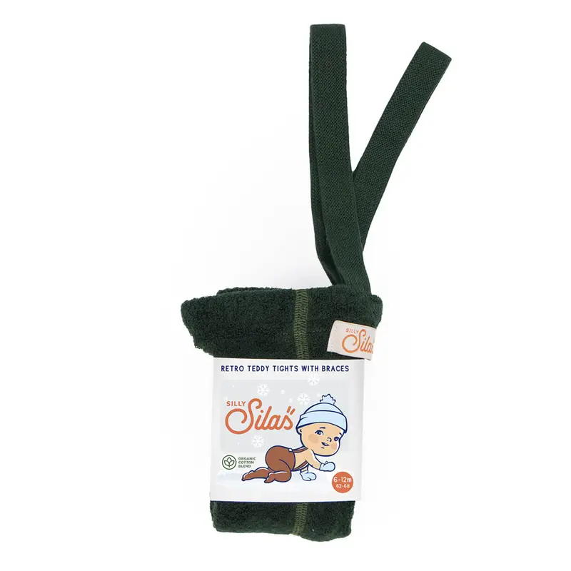 Teddy Warmy Footed Tights With Braces in Dark Forest Green by Silly Silas