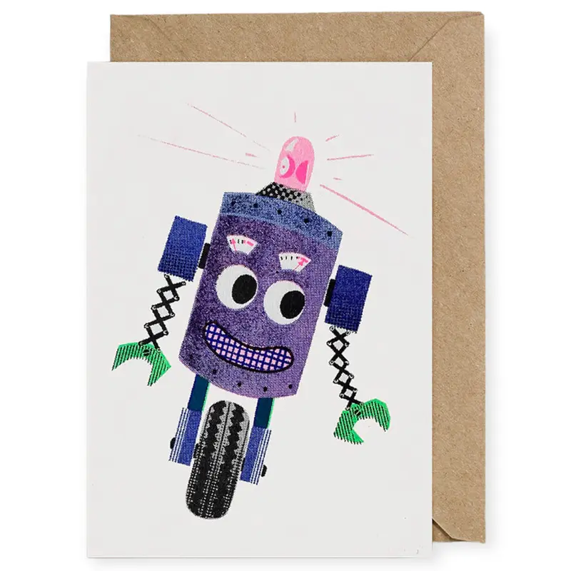 Whizz Robot Greetings Card by Petra Boase