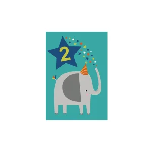 Age 2 Elephant Greetings Card (Blue Background) by Mifkins